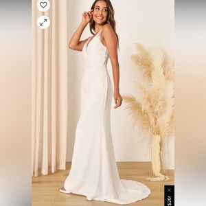 NWT Precious Promise White Satin Embroidered Lace Mermaid Maxi Dress size L